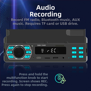 Auto MP3 atskaņotāja turētājs ar Bluetooth, hands-free, FM radio, 12V barošana, ISO interfeiss – Modelis D3400