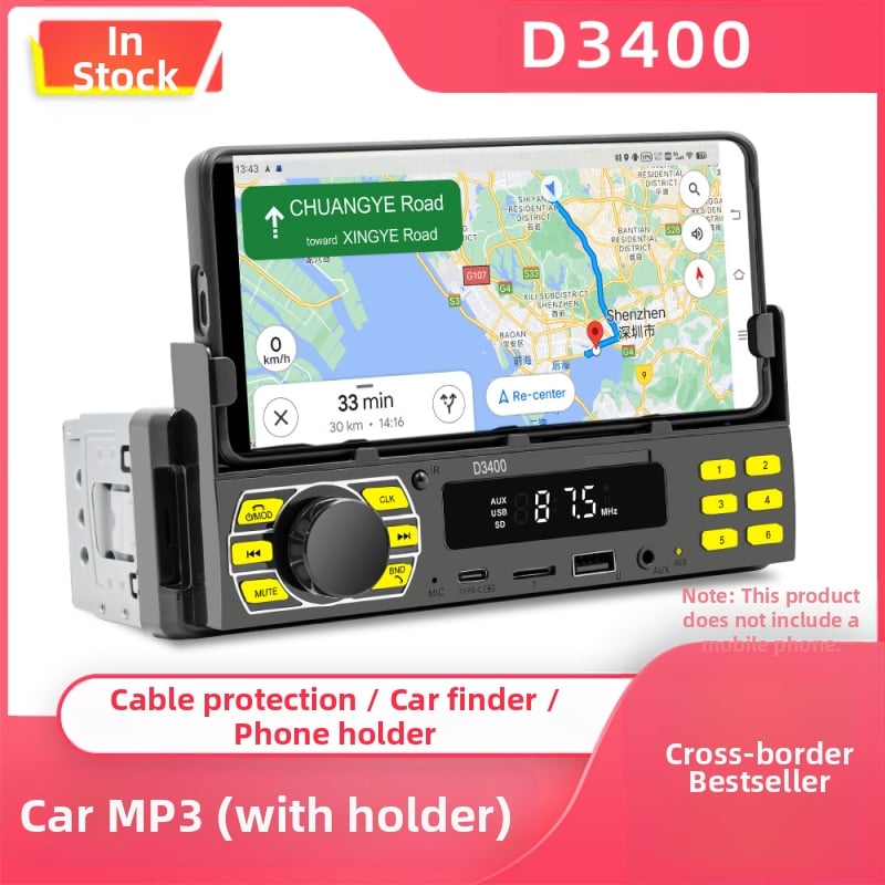 Auto MP3 atskaņotāja turētājs ar Bluetooth, hands-free, FM radio, 12V barošana, ISO interfeiss – Modelis D3400