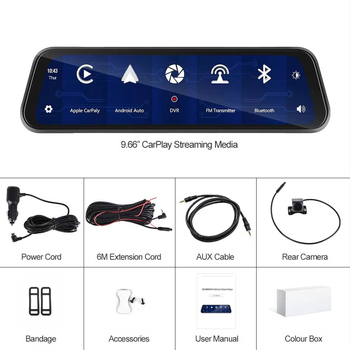 MR966 Aizmugurējā spogulī automašīnām DVR, 1080P, Dual Core, 1GB RAM, Type-C savienojums