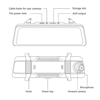 MR966 Aizmugurējā spogulī automašīnām DVR, 1080P, Dual Core, 1GB RAM, Type-C savienojums