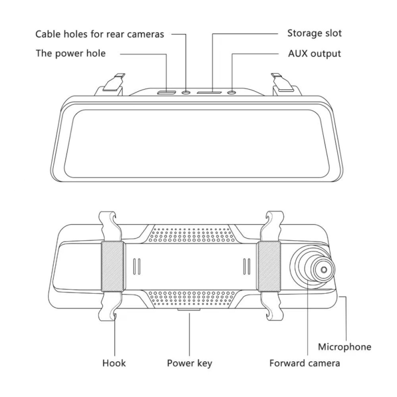 MR966 Aizmugurējā spogulī automašīnām DVR, 1080P, Dual Core, 1GB RAM, Type-C savienojums