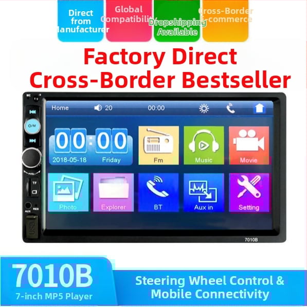 Automobiļa MP5 atskaņotājs ar LCD ekrānu, modelis 7010b, MiniSD karte, atbalsta līdz 32GB, video formāti AVI/MP4/FLV