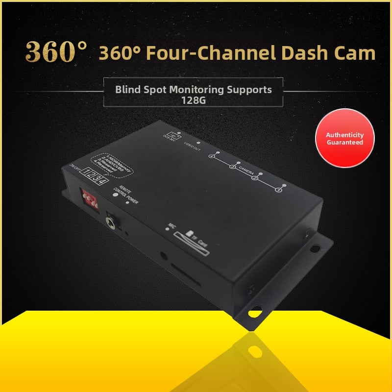 4 kanalų panoraminis automobilinis DVR su dviguba objektyvu, 120°, H.264, TF kortelė iki 128GB, maitinimas 9–36V