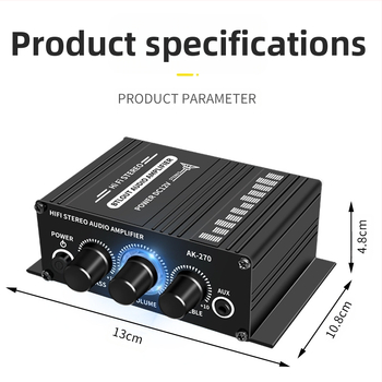 HiFi ενισχυτής στερεοφωνικού ήχου αυτοκινήτου και οικιακής χρήσης – μικρός ενισχυτής με δύο έξοδους καναλιού, είσοδοι AUX/RCA, DC12V, 20W×2, 20 Hz–20 kHz, 4–8 Ω
