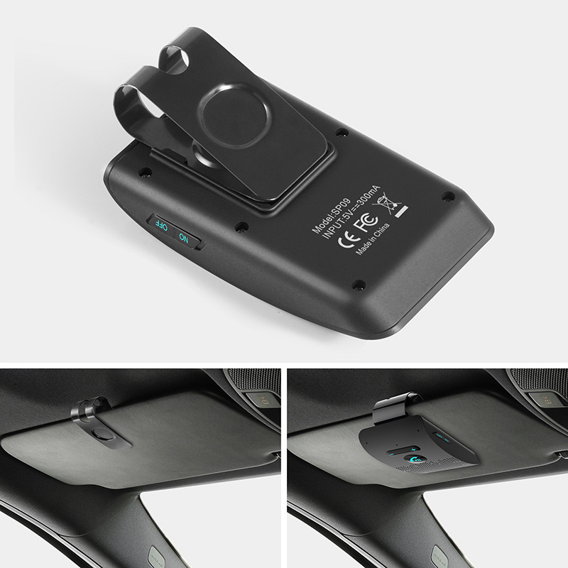 SP09 Bluetooth auto hands-free ar Siri balss vadību, automātiska ieslēgšana/izslēgšana, uzstādāms uz saules aizsarglīdzekļa, Bluetooth 5.0, divu ierīču savienojums