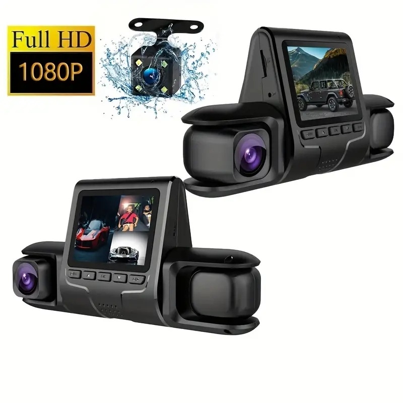 Dash cam με οθόνη 2,0″, τριπλός φακός εμπρός/εσωτερικός/πίσω, βίντεο 1080p, καταγραφή σε κύκλο, παρακολούθηση στάθμευσης