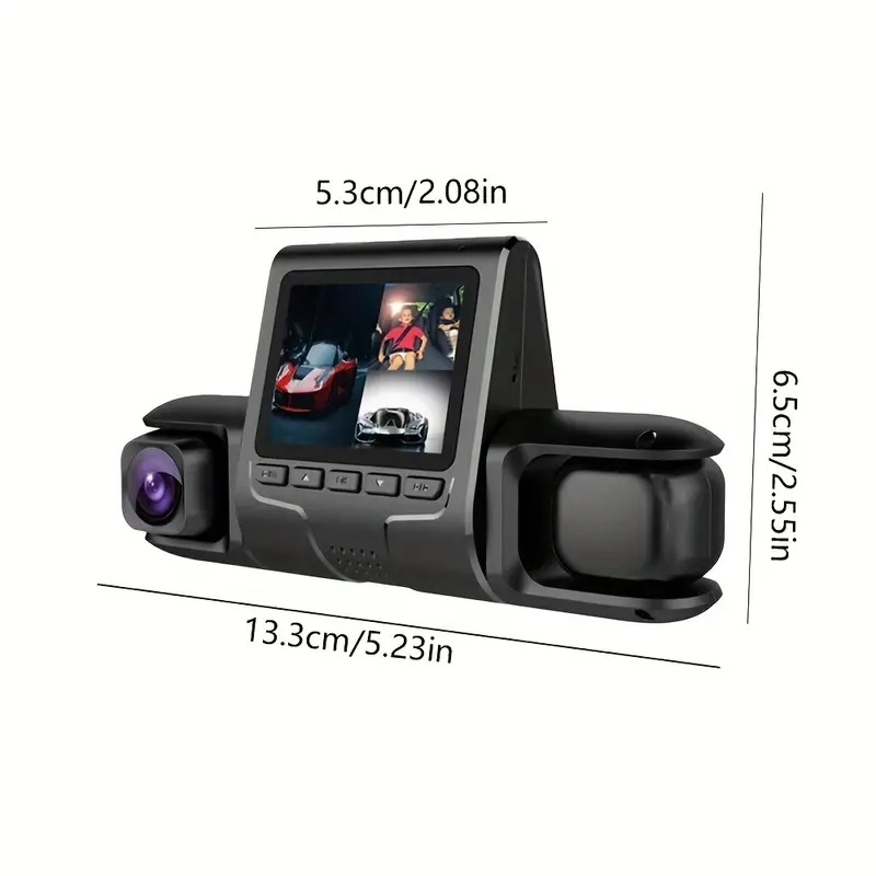 Dash cam με οθόνη 2,0″, τριπλός φακός εμπρός/εσωτερικός/πίσω, βίντεο 1080p, καταγραφή σε κύκλο, παρακολούθηση στάθμευσης