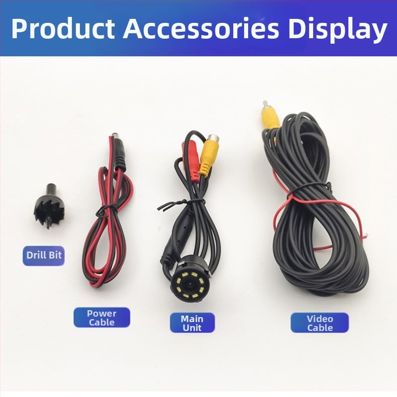 Automobilio galinio vaizdo veidrodžio kamera su apšvietimu, CH-1043 modelis, 480x234 raiška, 12V maitinimas, 170° žiūrėjimo kampas