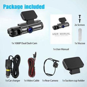 Двоен обектив автомобилен видеорегистратор – преден и вътрешен изглед, 1080p, 150° ъгъл, цикличен запис, USB пренос на данни