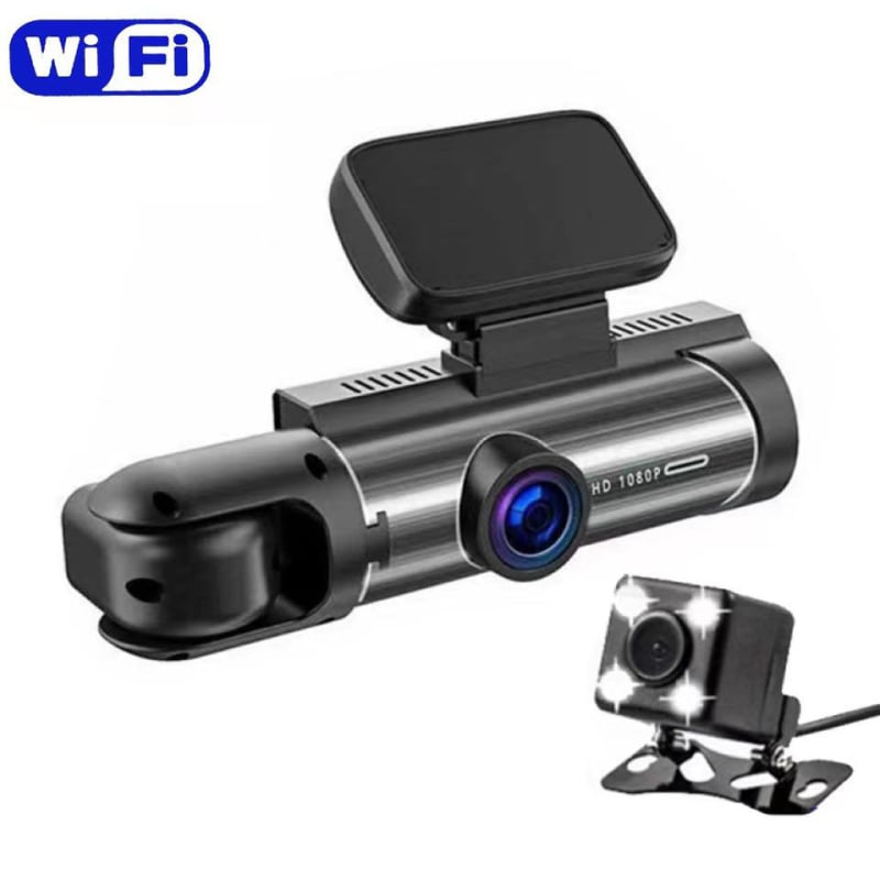 Dvigubų objektyvų automobilių vaizdo registratorius – priekinis ir vidinis vaizdas, 1080p, 150° matymo kampas, ciklinis įrašas, USB duomenų perdavimas