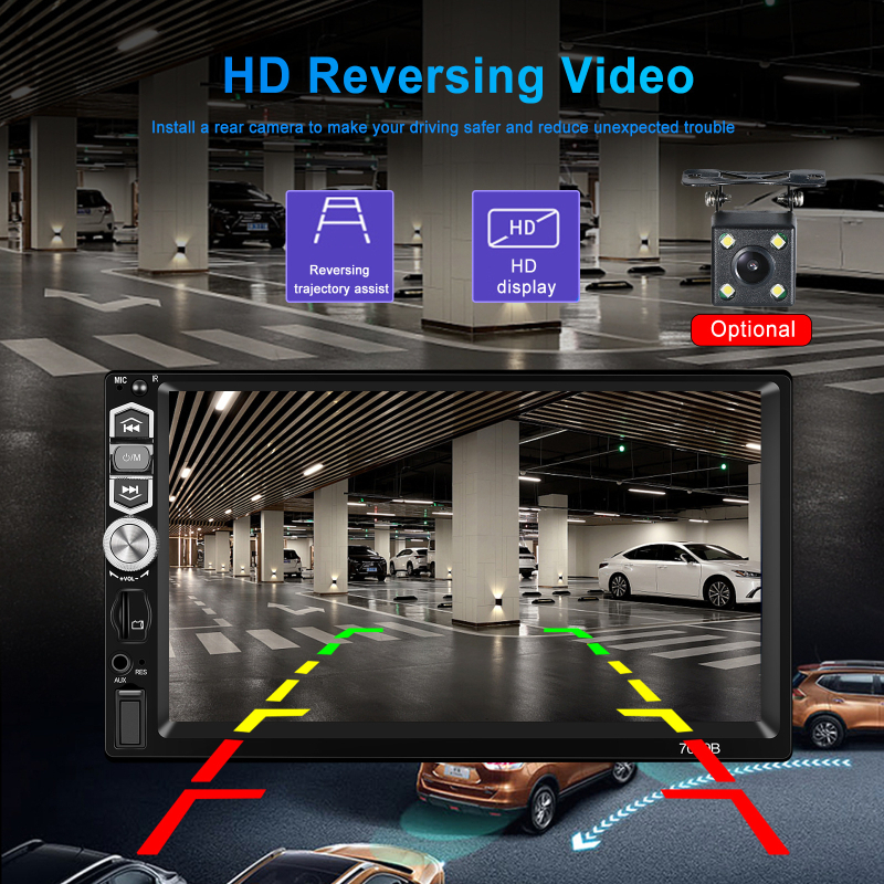 MP5 auto multimediju atskaņotājs ar bezvadu CarPlay/Auto funkciju un mikrofonu; barošanas spriegums 12–24V DC; atbalstītie video formāti MKV/AVI/TS/TP/MP4/M4V; 1 gada garantija