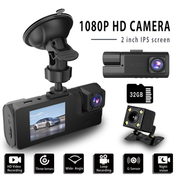 Dash cam με τρεις κάμερες, ευρυγώνιο 1080p, εγγραφή εμπρός και πίσω, υποστήριξη SD κάρτας, λειτουργία με κουμπί