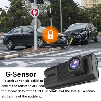 Dash cam με τρεις κάμερες, ευρυγώνιο 1080p, εγγραφή εμπρός και πίσω, υποστήριξη SD κάρτας, λειτουργία με κουμπί