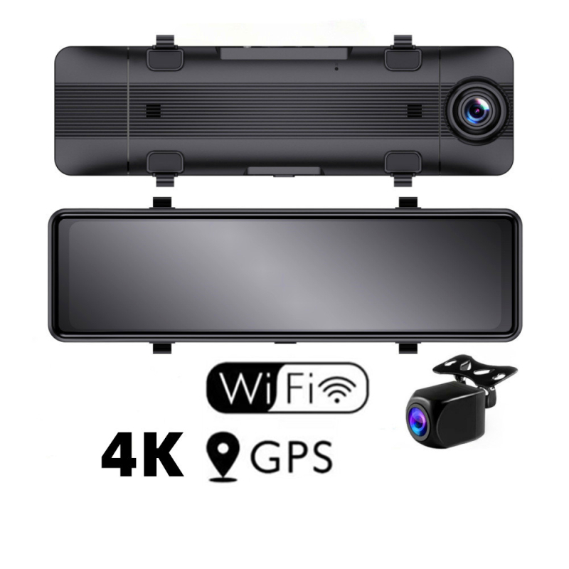 4K κάμερα οπισθοπορείας σε καθρέφτη αυτοκινήτου με GPS και Wi‑Fi, εμπρός και πίσω διπλοί φακοί, ευρυγώνιο πεδίο 170°