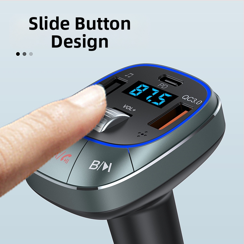 T76 автомобилен Bluetooth MP3 плеър с FM трансмитер, PD бързо зареждане, 12-24V захранване и възпроизвеждане от USB флаш памет, 1,3-инчов монохромен дисплей