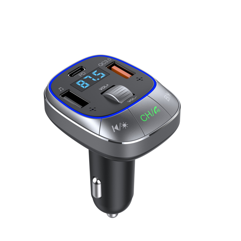 T76 Automašīnas Bluetooth MP3 atskaņotājs ar FM transmiteru, USB zibatmiņas atskaņošana, PD ātra uzlāde, 12–24V barošanas avots, 1,3 collu monochromāna displejs