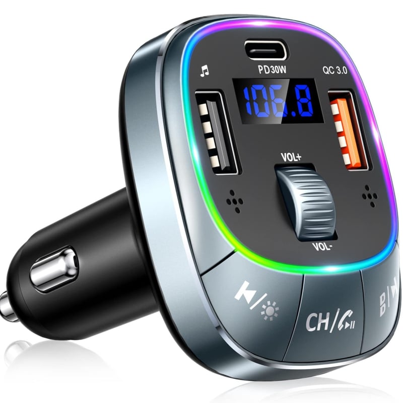 T76 Automašīnas Bluetooth MP3 atskaņotājs ar FM transmiteru, USB zibatmiņas atskaņošana, PD ātra uzlāde, 12–24V barošanas avots, 1,3 collu monochromāna displejs