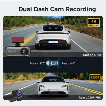 Automobiļa priekšējā un aizmugurējā 4K dash cam, WIFI, 170° platums, cilpu ieraksts, TF karšu atbalsts