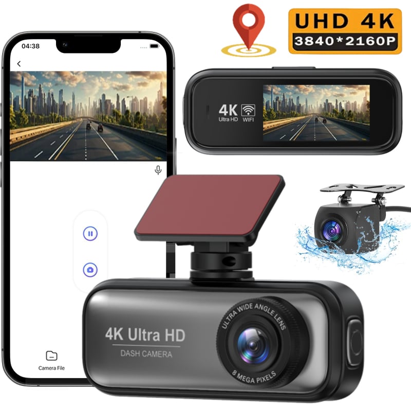 Automobiļa priekšējā un aizmugurējā 4K dash cam, WIFI, 170° platums, cilpu ieraksts, TF karšu atbalsts