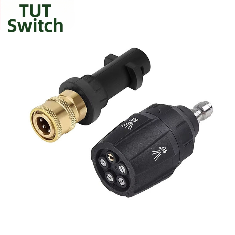 Augstas spiediena mazgāšanas pistoles galva, 5‑in‑1 uzgalis, 1/4″ ātrās pieslēgvienas, misiņa galva, spiediens 4000 psi, izsmidzināšanas diapazons 3–10 m, svars 131 g