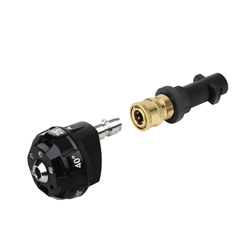 Augstas spiediena mazgāšanas pistoles galva, 5‑in‑1 uzgalis, 1/4″ ātrās pieslēgvienas, misiņa galva, spiediens 4000 psi, izsmidzināšanas diapazons 3–10 m, svars 131 g