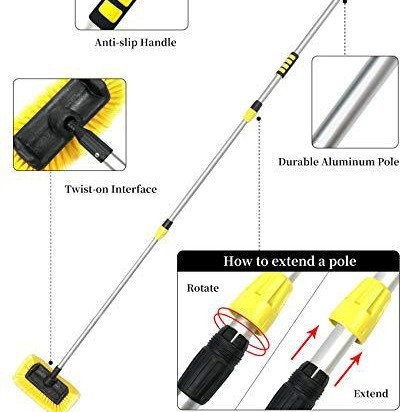 Perie pentru spălarea auto WS-1202 cu mâner telescopic din aliaj de aluminiu și peri moi, design cu cinci laturi, origine Ningbo Zhejiang