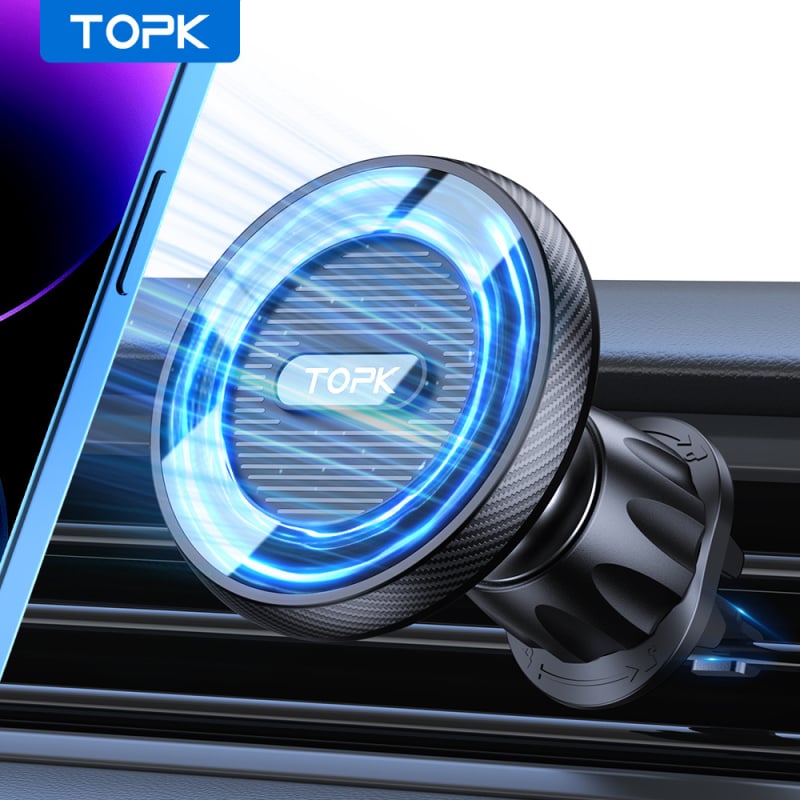 TOPK suport magnetic pentru telefon în mașină, compatibil MagSafe, montaj snap-on la gură de ventilație