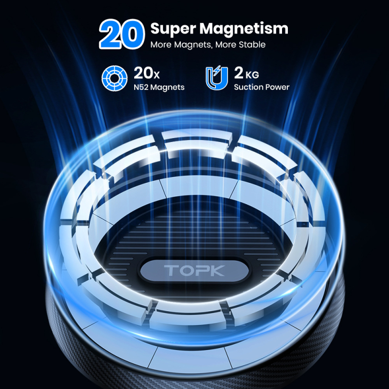 TOPK suport magnetic pentru telefon în mașină, compatibil MagSafe, montaj snap-on la gură de ventilație