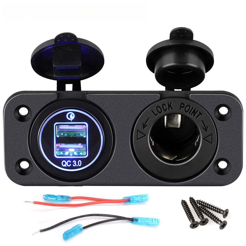 Încărcător USB auto QC3.0 cu încărcare rapidă Qualcomm, comutator brichetă, 12-24V, 2 porturi