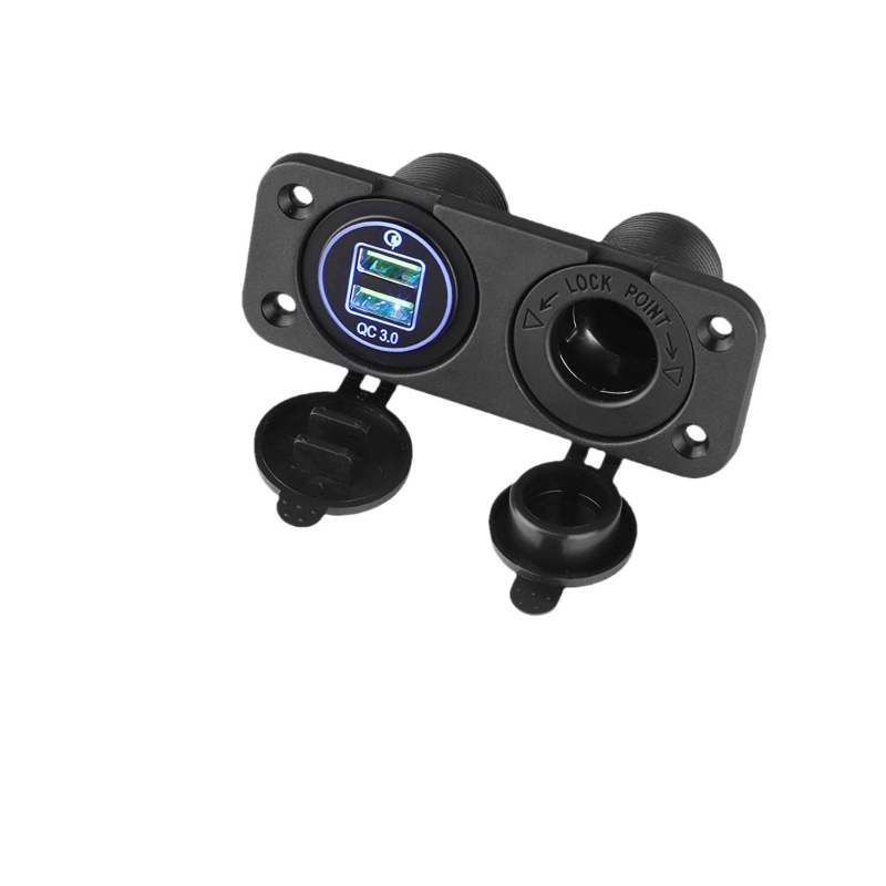 Încărcător USB auto QC3.0 cu încărcare rapidă Qualcomm, comutator brichetă, 12-24V, 2 porturi