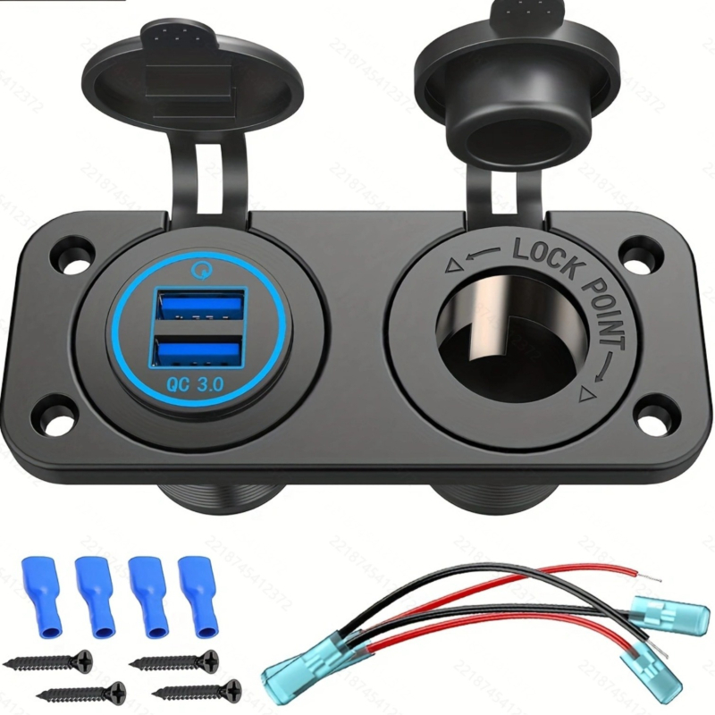 Încărcător USB auto QC3.0 cu încărcare rapidă Qualcomm, comutator brichetă, 12-24V, 2 porturi