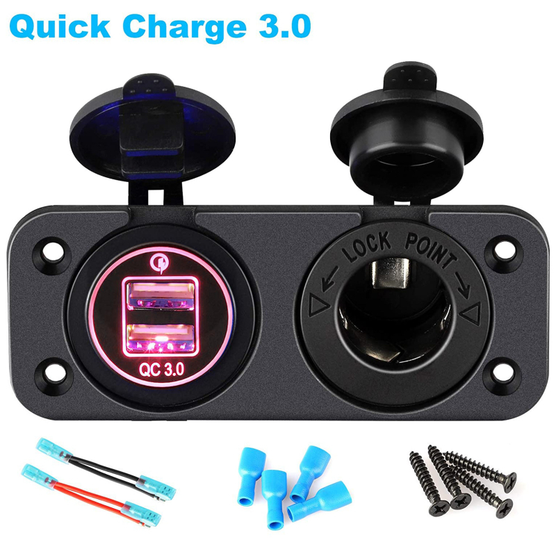 Încărcător USB auto QC3.0 cu încărcare rapidă Qualcomm, comutator brichetă, 12-24V, 2 porturi