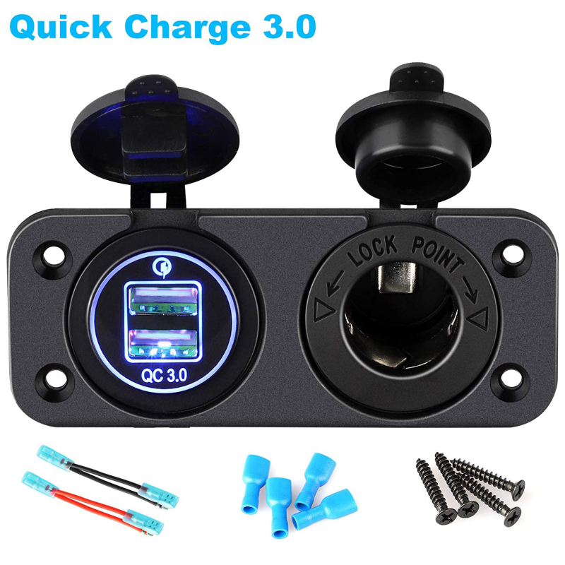 Încărcător USB auto QC3.0 cu încărcare rapidă Qualcomm, comutator brichetă, 12-24V, 2 porturi