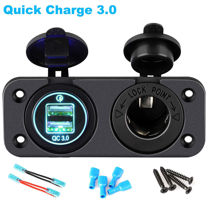 Încărcător USB auto QC3.0 cu încărcare rapidă Qualcomm, comutator brichetă, 12-24V, 2 porturi