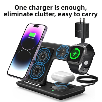 Belaidinė įkrovimo stalo laikiklis telefonui, sulankstomas, trys viename, magnetinis įkrovimas, greitas įkrovimas 15W