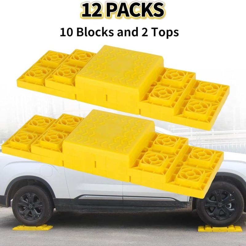 Set de 12 blocuri de nivelare pentru RV din HDPE, cu husă de transport, pentru caravane de camping (combinare 19p)