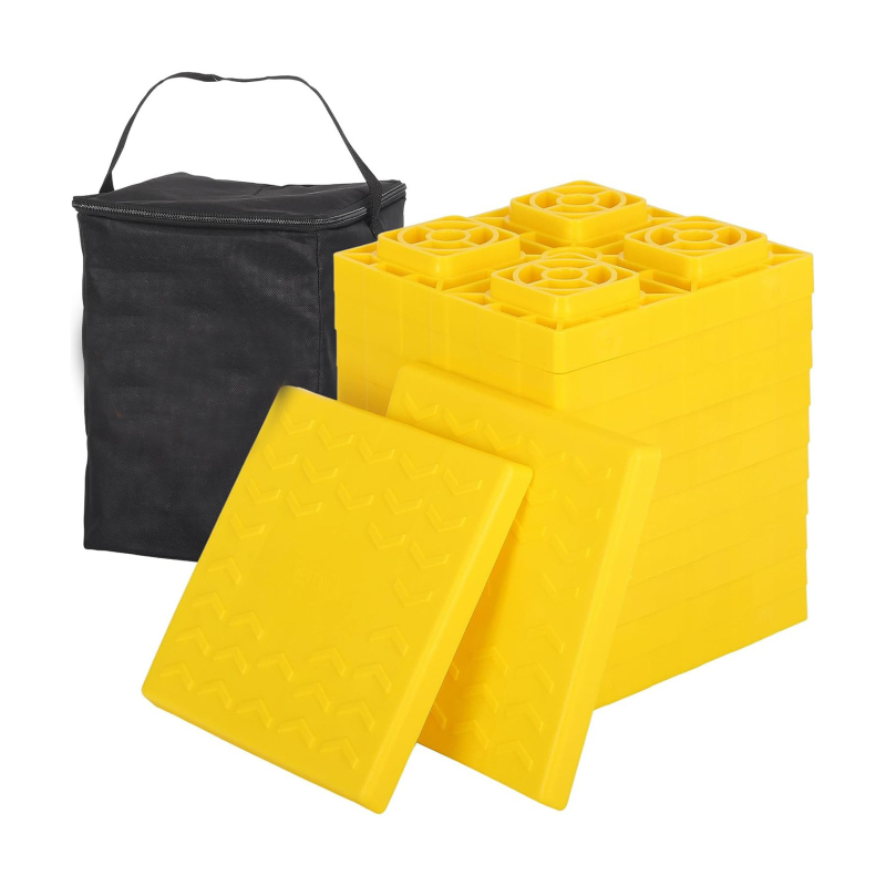 Set de 12 blocuri de nivelare pentru RV din HDPE, cu husă de transport, pentru caravane de camping (combinare 19p)