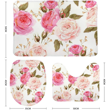 Σετ από 3 χαλιά μπάνιου φλοκινγκ: αντιολισθητικό contour χαλάκι, χαλάκι καπακιού τουαλέτας και απορροφητικό χαλάκι δαπέδου