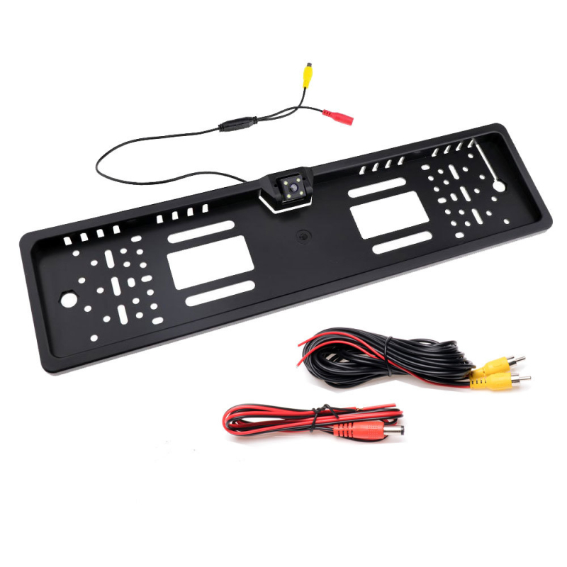 Automašīnas kamera ar Eiropas reģistrācijas numura zīmes rāmi, 4 LED gaismas, ūdensizturīga aizmugures kamera, skatiena leņķis 170°, izšķirtspēja 720x460, 12V