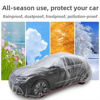 Vienkartinis automobilio dangtis universalus, UV apsauga, atsparus vandeniui ir dulėms, skaidrus plastikas, su gumos juosta, pritaikomas