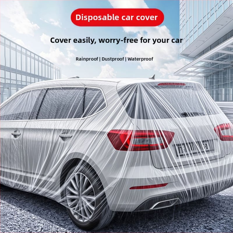 Vienkartinis automobilio dangtis universalus, UV apsauga, atsparus vandeniui ir dulėms, skaidrus plastikas, su gumos juosta, pritaikomas