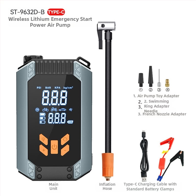 Automobilio užkūrimo įrenginys su įmontuotu oro pūtimo siurbliu ir USB įkrovimu, 14.8 V, 8 A, 30 L/min, Type-C įvestis