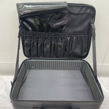 Profesionalus makiažo krepšys iš PU su deimantiniu siuvimu, užtrauktukas, universalūs ratai, didelė talpa