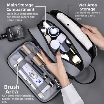 Kelioninis kosmetinis krepšys - odos plėvė, miesto paprastumas, atsparus vandeniui, kosmetikai ir makiažui saugoti (Medžiaga: odos plėvelė; Stilius: miesto paprastumas; Funkcija: atsparus vandeniui)