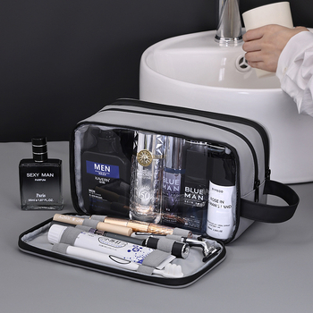 Kelioninis kosmetinis krepšys - odos plėvė, miesto paprastumas, atsparus vandeniui, kosmetikai ir makiažui saugoti (Medžiaga: odos plėvelė; Stilius: miesto paprastumas; Funkcija: atsparus vandeniui)