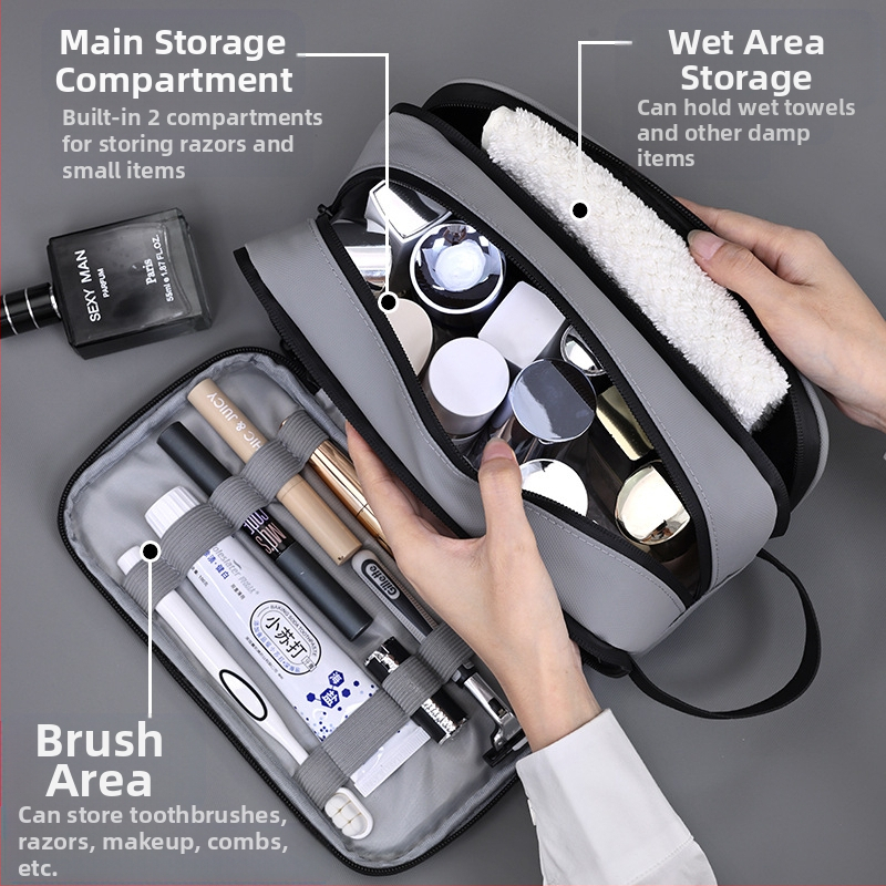 Чанта за тоалетни принадлежности - кожено-филмова материя, градска простота, водоустойчива, за тоалетни принадлежности и козметика (Материал: кожено-филмова материя; Стил: градска простота; Функция: водоустойчива)