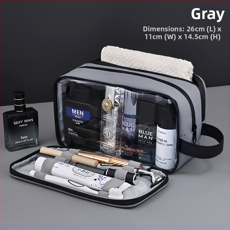 Kelioninis kosmetinis krepšys - odos plėvė, miesto paprastumas, atsparus vandeniui, kosmetikai ir makiažui saugoti (Medžiaga: odos plėvelė; Stilius: miesto paprastumas; Funkcija: atsparus vandeniui)