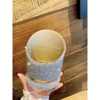 Μεταλλικό κουτί αποθήκευσης πινέλων μακιγιάζ με διαχωρισμένα διαμερίσματα, χωρητικότητα 18 L – οργανωτής για κραγιόν με διαμαντένιες επενδύσεις, στυλ επιτραπέζιας ομορφιάς