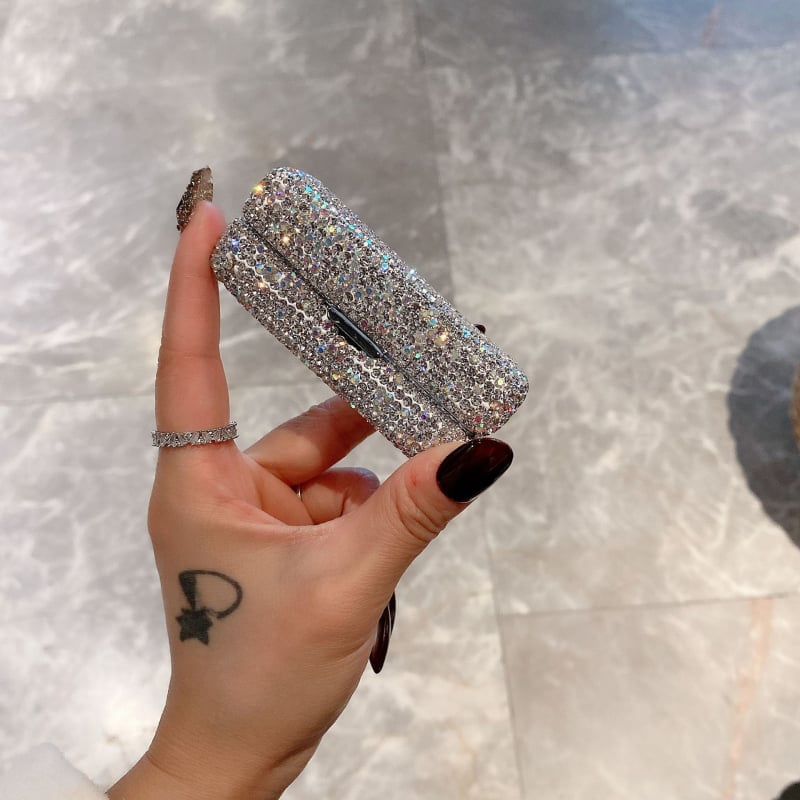 Dėžutė lūpų dažams su deimantų įklijuotu kristalu – dulkių atspari apsauga, dėžutė lūpoms, lengvas prabangos stilius