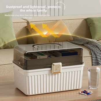 Οικιακό κουτί φαρμάκων με μεγάλη χωρητικότητα, πολυεπίπεδη κατασκευή, φορητό από πολυπροπυλένιο για πρώτη βοήθεια